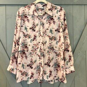 Joan Rivers Pink Floral Long Sleeve Blouse   Size Small